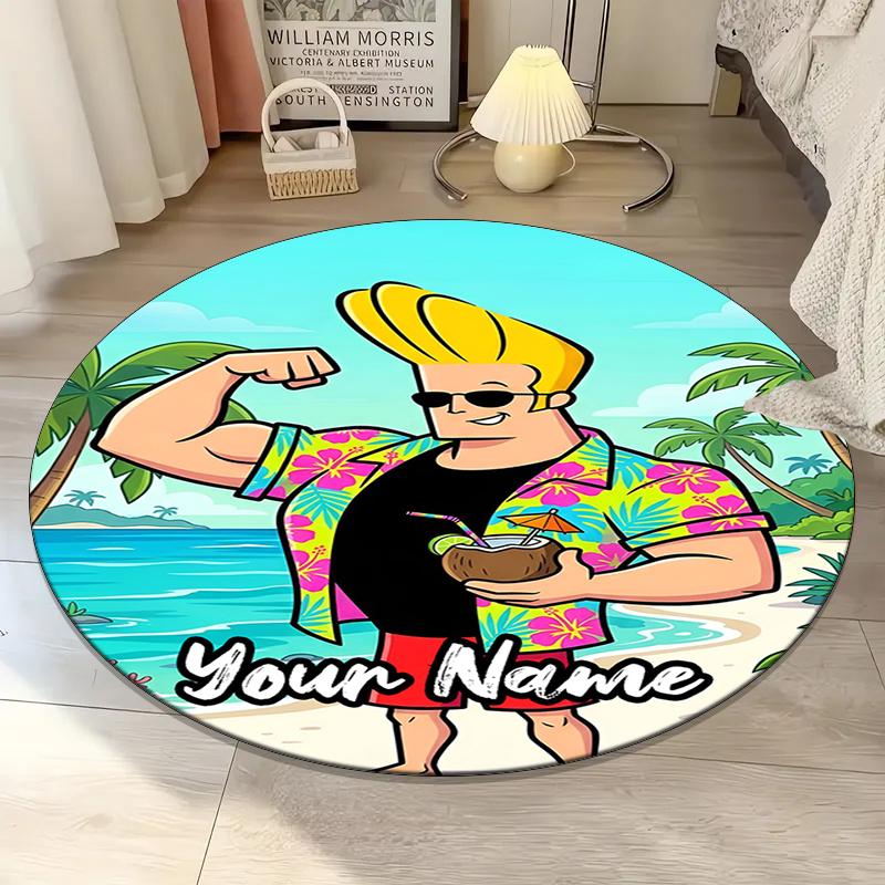 Custom Name Johnny Bravo Printed Round Rug Carpet Chair Rug Area Rug Entryway Doormats,for Office Chair Living Room Bedroom Kitchen Room.