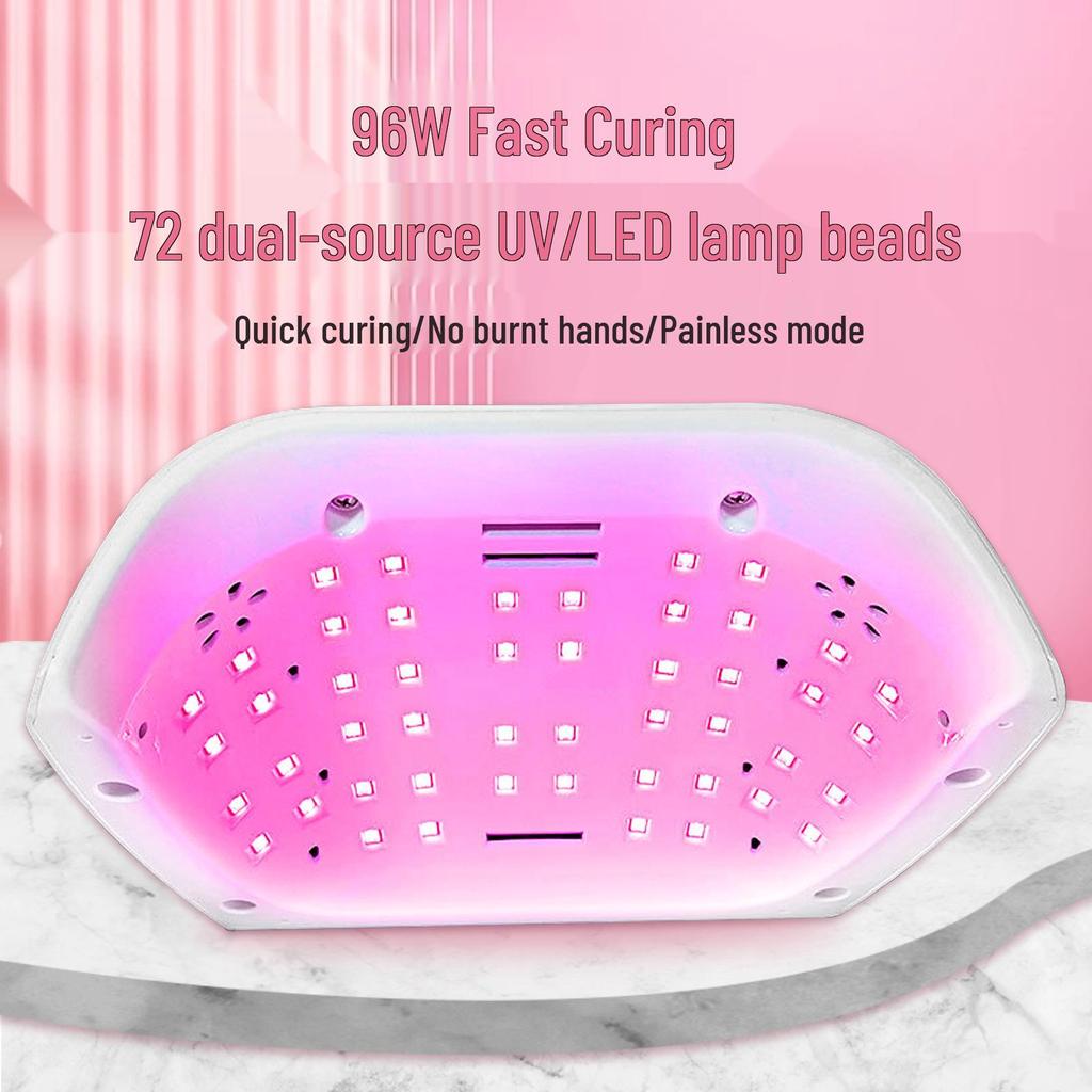96W Red Light Nail Lamp with Double Hand Sensor - Fast Dry Gel Polish Phototherapy Machine for Salon Use, Painless & No Blackening.