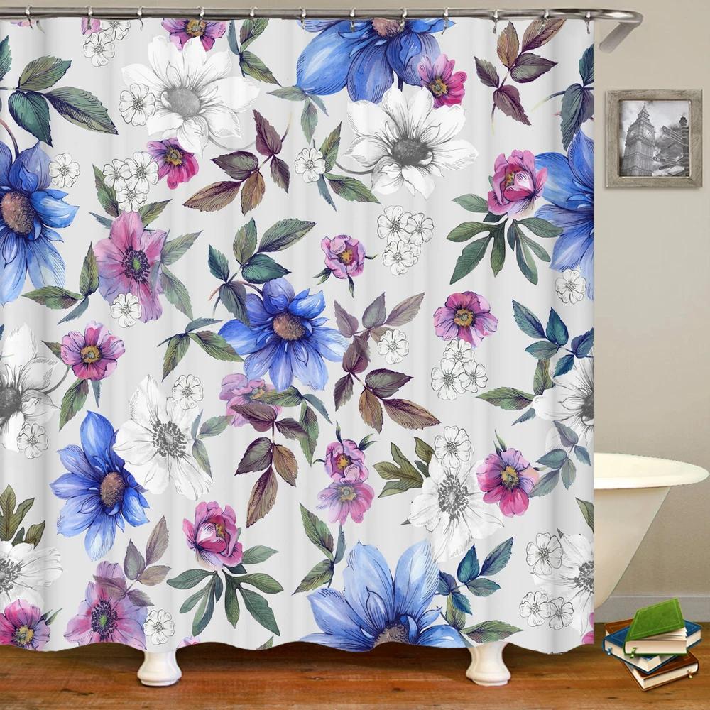 Retro European Shower Curtain ,Flowers Printed Bath Curtain Polyester Fabric Western Style Home Bath Decor Curtains With Hooks