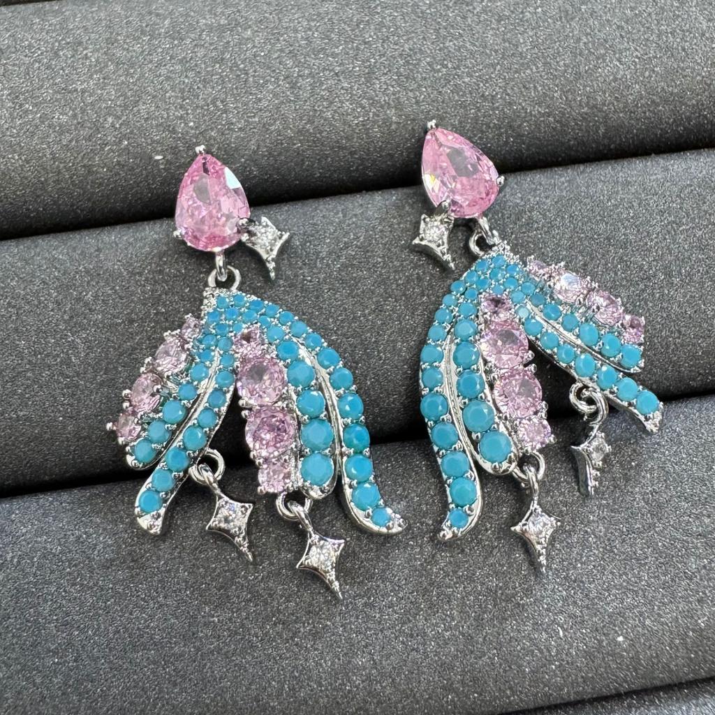 Vintage Tassel Dangle Earrings Waterdrop Flower Shape Inlaid Multi-Color Cubic Zirconia Sparkling Crystal Ladies Banquet Ear Acc