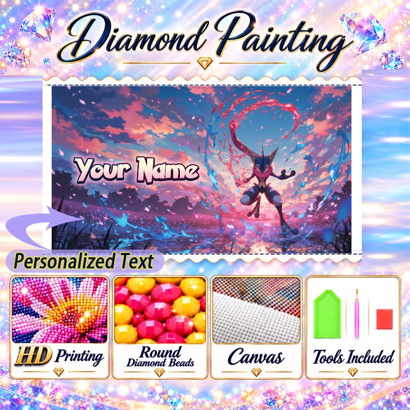 Personalized Greninja Diamond Art Custom Name 5D Diamond Painting Full Drill DIY Craft