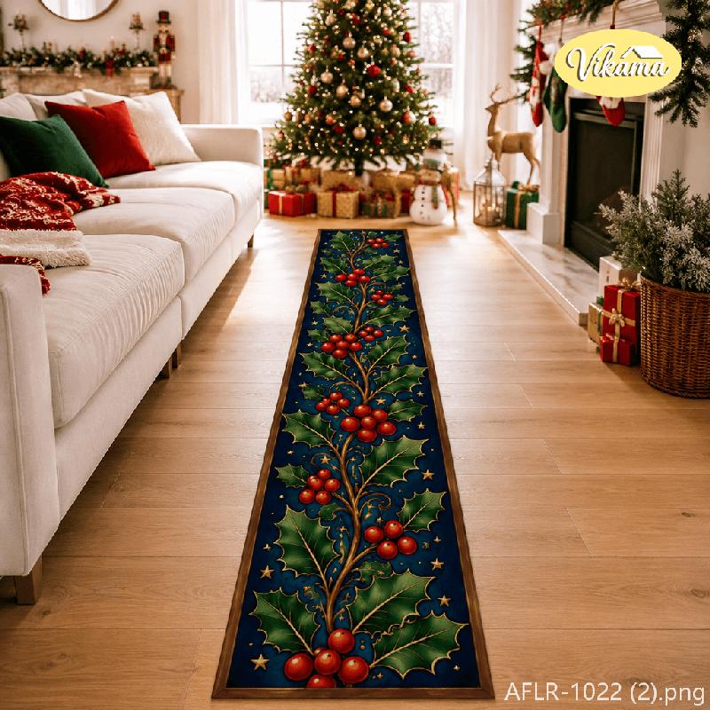 Christmas Festival Striped Carpet, Anti-slip Aesthetic Home Decoration Carpet, Passageway and Corridor Floor Mat