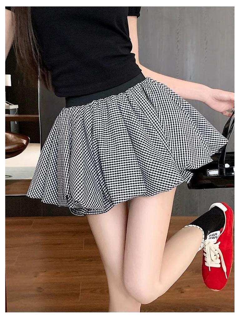 White Spicy Petite High Waist A-line Fluffy Skirt - Anti-Exposure Short Skirt for Women, Spring/Summer