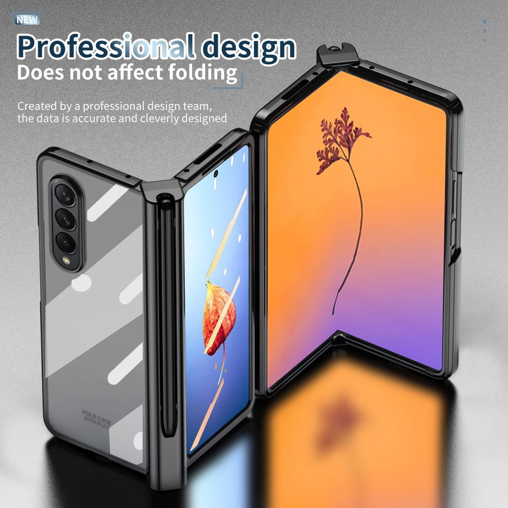 Capa colorida de galvanoplastia delicada para Galaxy Z Fold Z 4 3 com instalação de caneta S Pen e proteção completa