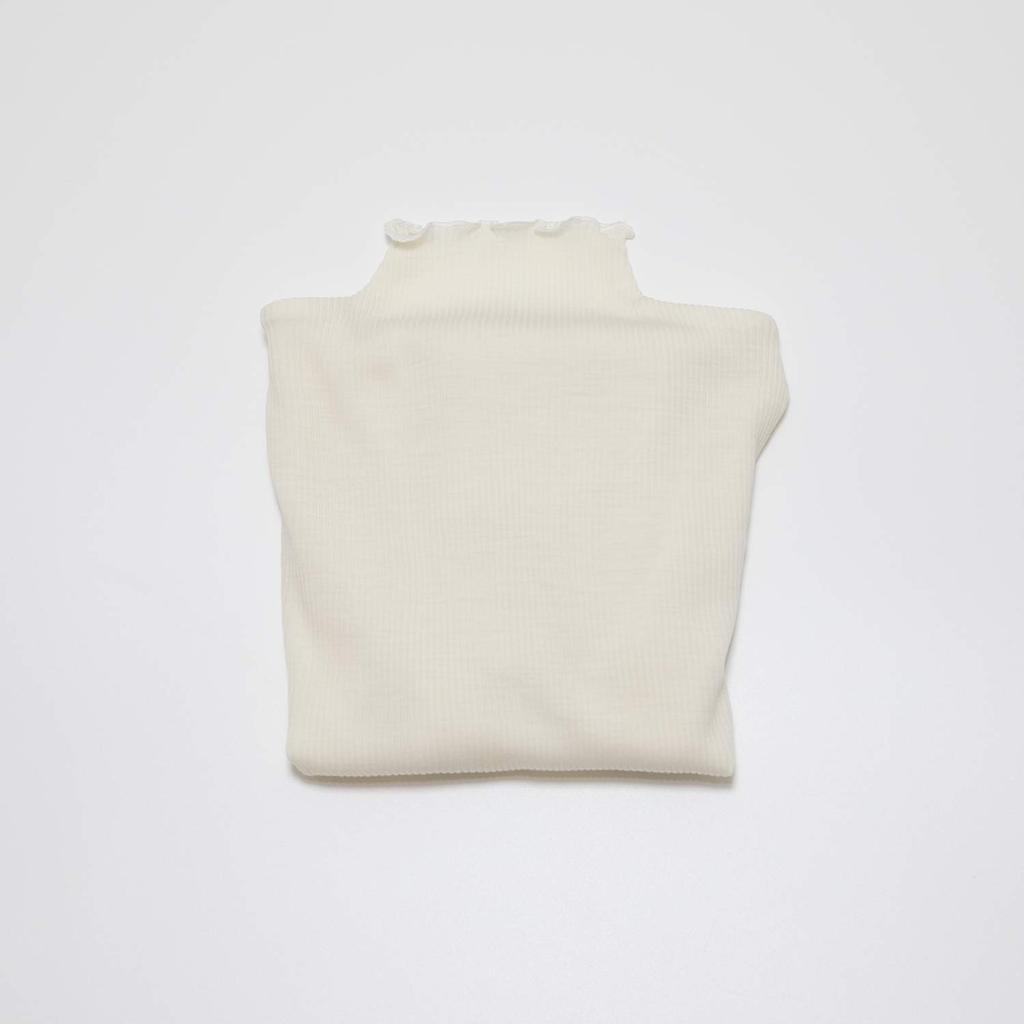 utatane Rib Underwear 100% Wool! Long-Sleeved High-Neck Top, Women's (Ivory)