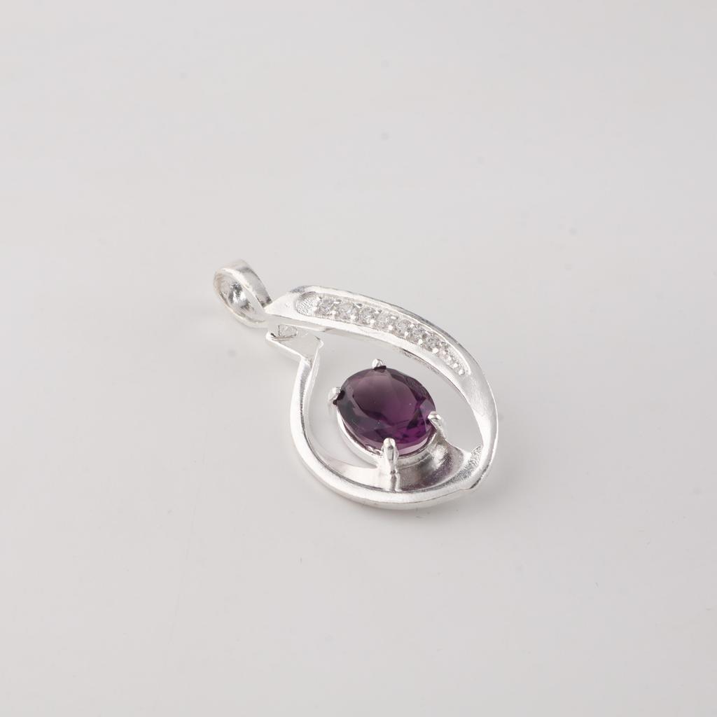 Amethyst Gemstone 925 Sterling Silver Jewelry Zircon Pendant 1.4" , Partywear Women's Pendant, Anniversary Gift For Her CZP-16-1
