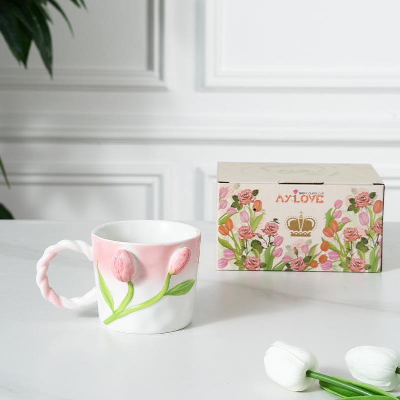 Tulip Cup Ceramic Creative Home Breakfast Mug Couple Coffee Water Cup Women's New 2026 Good Looks