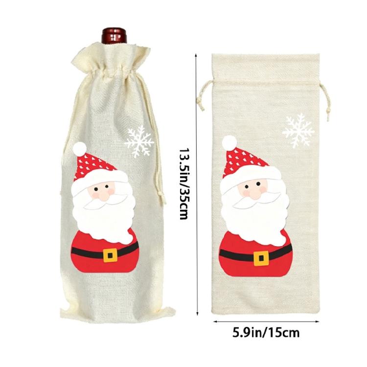 Fabric Wine Bottle Gift Bag for Christmas Presentation, Designed for a Standard Bottle with a Gathered Cord Closure