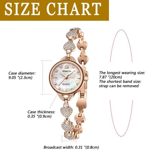 Women's Analog Bracelet Watch with Seashell Case, 3ATM Water Resistance, Sparkling Diamond Heart Strap, Cute and Stylish Rose Gold Watch, Fashion Watc