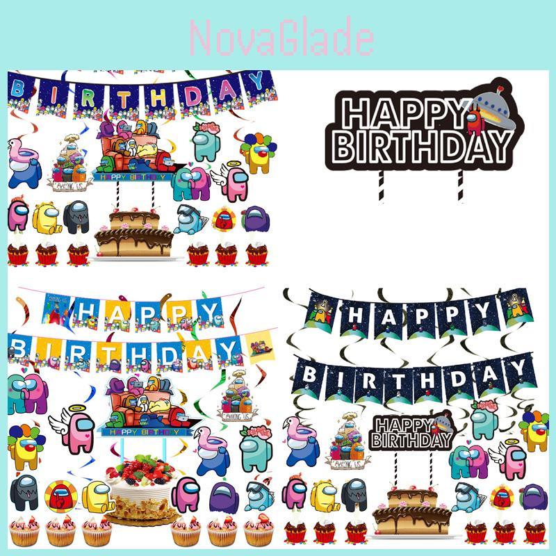 Suit Party Set Decoration Supplies Banner Cupcake Topper Alien Space