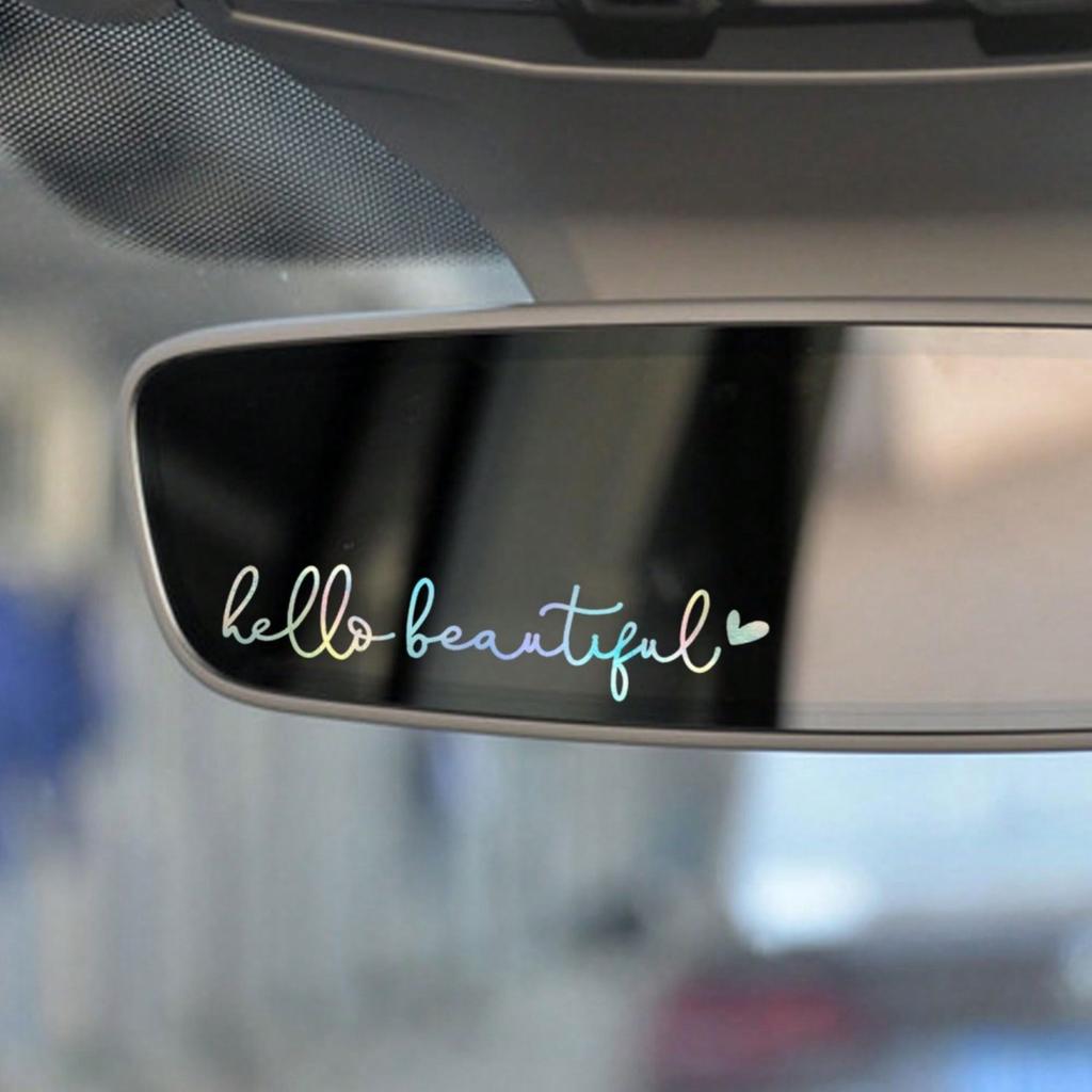 3X Hello Beautiful Rearview Mirror Decal, Vanity Mirror Stickers, Rear View Mirror Sticker, Car Mirror Stickers, Rear View Mirror Decor