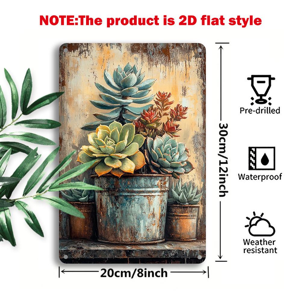 

Vintage Succulent Metal Wall Art Rustic Botanical Tin Sign x Inches for Office Balcony Garden Decorative Plant Plaque 20x30cm（7.8x11.8inch）