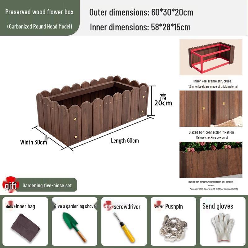 Carbonized Wood Outdoor Planter Box – Antiseptic Rectangular Flower Trough for Home, Courtyard, or Balcony.