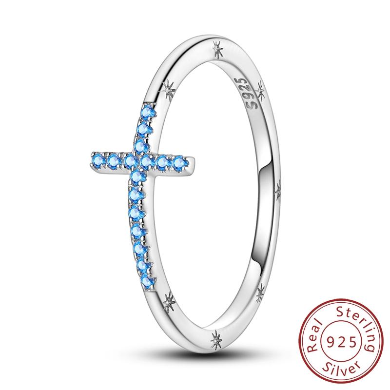

New In copper Sea Blue Cross Ring Simple Ring Bands Fashion Luxury for Women Party Anniversary Wedding Gift High Quality 6