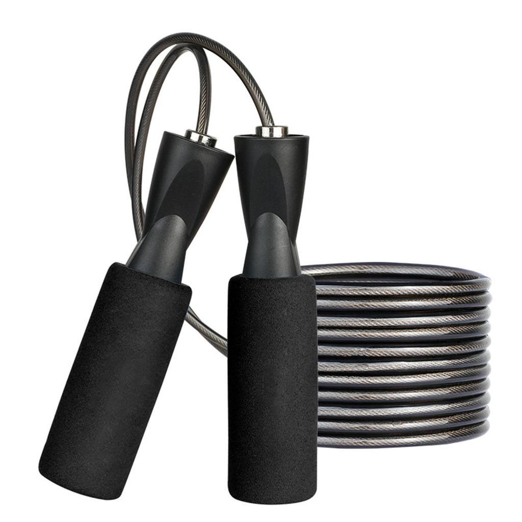 Skipping Rope Length Adjust Foam Handle Prevent Slip Steel Wire Exercise Speed Rope for Outdoor Black