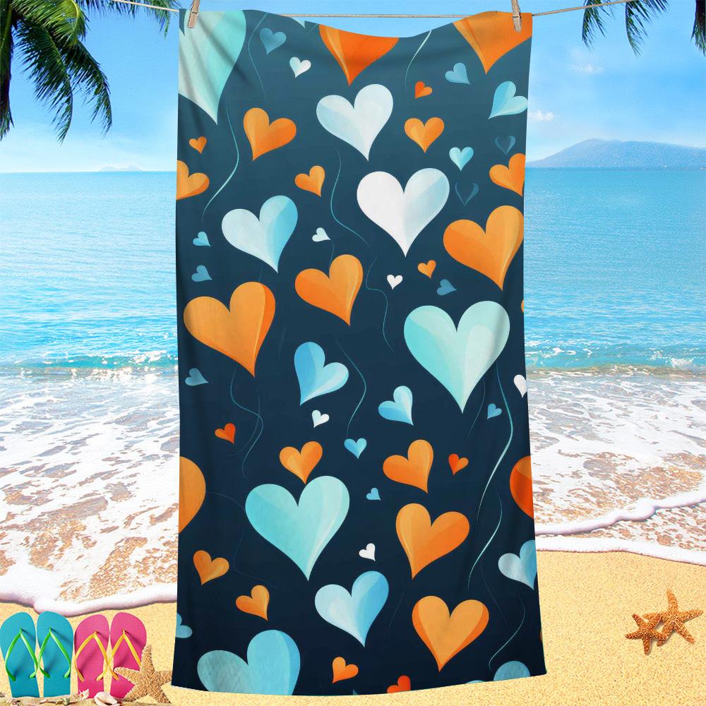 Kreativ bemalte Herzen digital bedrucktes Polyester Superfeine Faser doppelseitiges Fleece Strandurlaub Badetuch, Strandtuch
