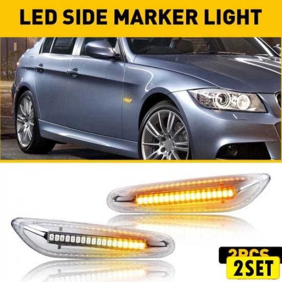 1/2Set Clear LED Front Fender Side Marker Lights Assembly For BMW E90 E82 E92 EK