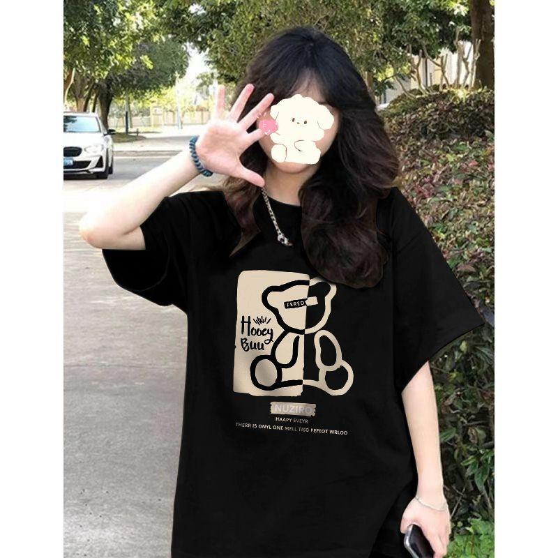 Women's Round Neck Short Sleeve Tee Loose Fit Casual Letter Printed T-Shirt Korean Style Summer Top