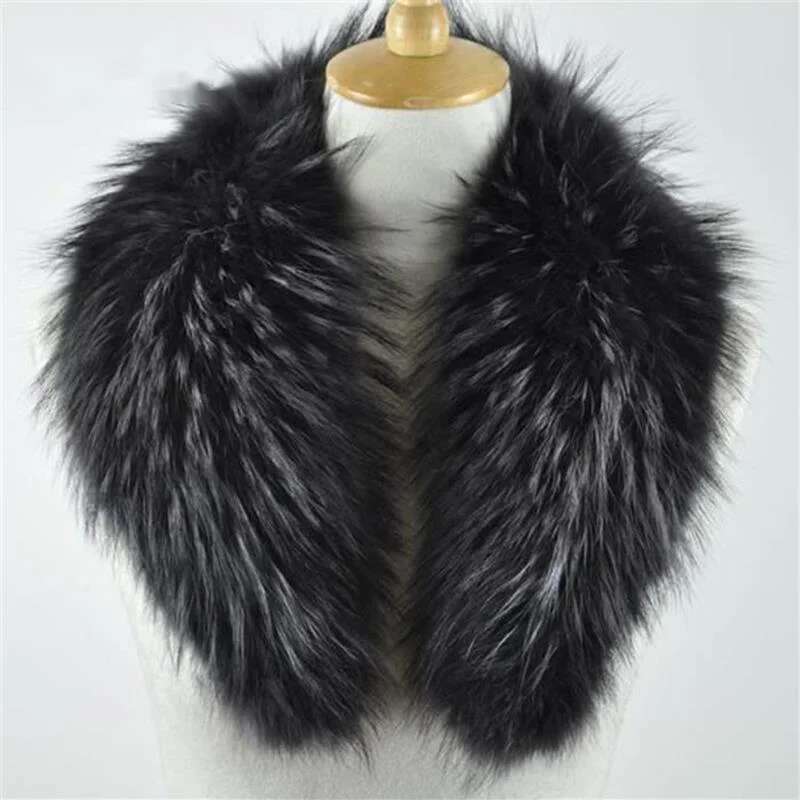 Natural Raccoon Fur Collar Scarf Genuine Fur Scarves Shawl Neck Warmer Fur Square Collar Women Long Scarf Winter Fox Fur Collar