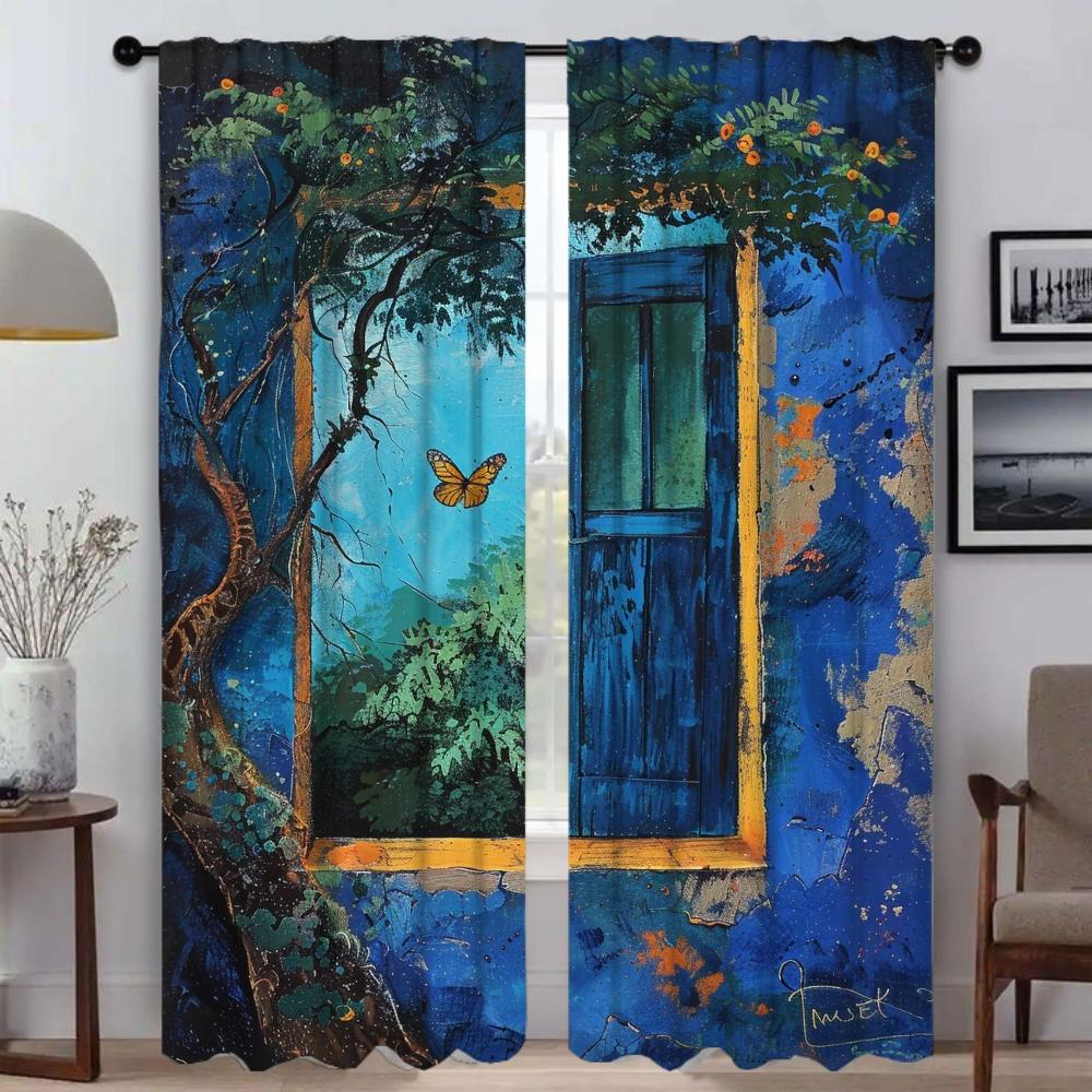 

Синяя затемняющая штора для комнаты, 2 панели, занавески для домашнего интерьера, тюль для спальни, украшения на Хэллоуин W50xH70cmx2pcs-CL