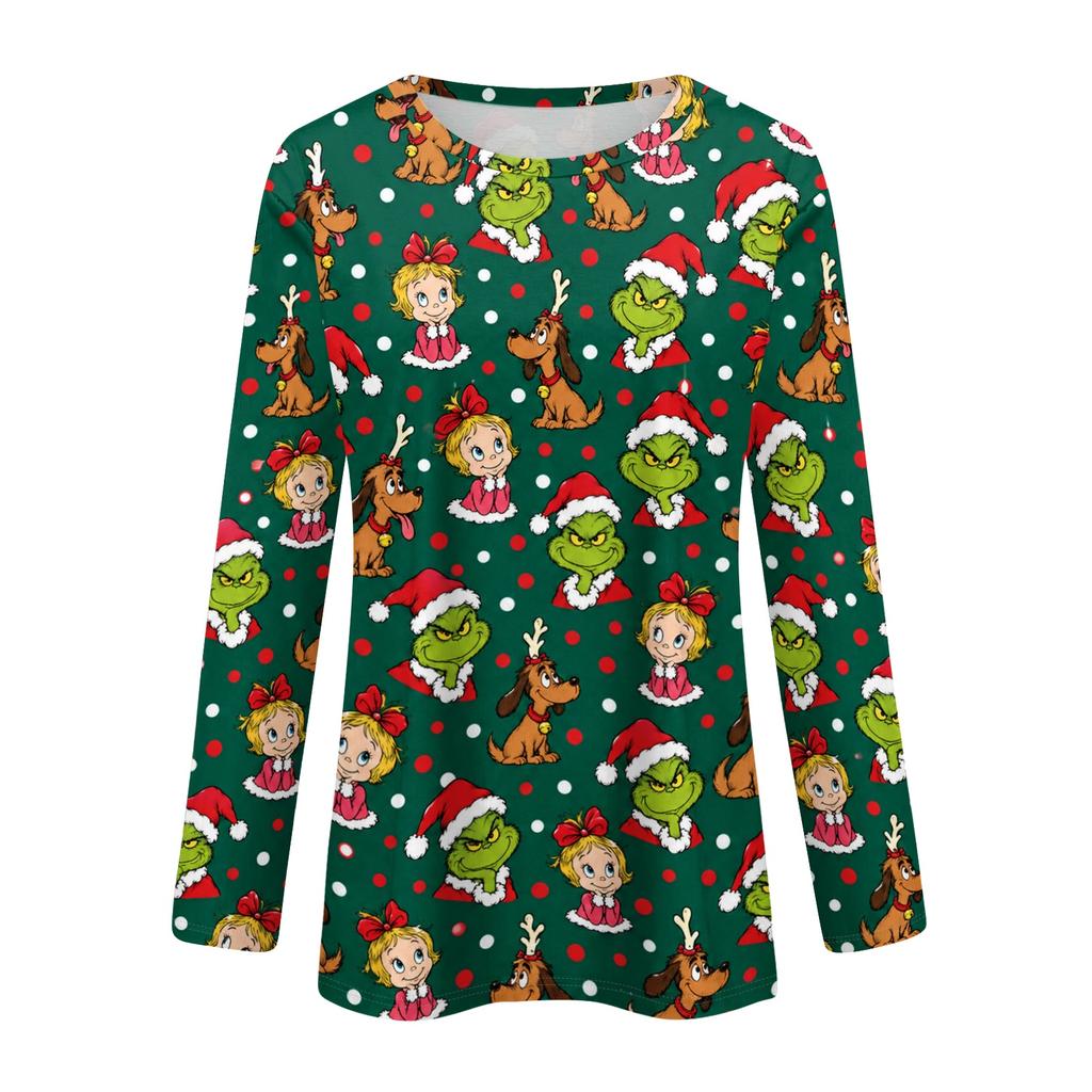 Women's Fashionable Casual Long Sleeve Crewneck Graphic Print Top for Everyday Wear