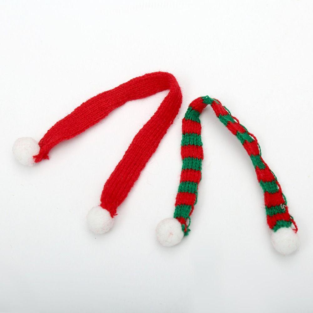 Red And White Knit Scarf Doll  Decoration Stripes Mini Knitting Scarf  Xmas Tree Ornament
