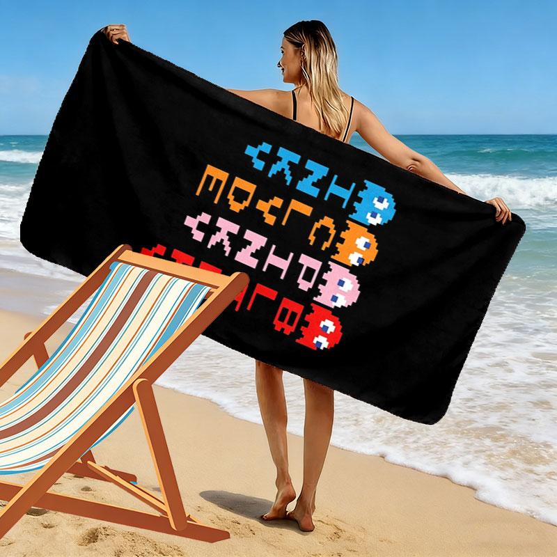 Pac-Man Print Beach Towel, Large Soft Quick Dry Towel for Beach Camping Swimming