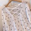 Women's Summer Long Sleeved Thin Cross Hollow Backless Top with Butterfly Print Slightly Transparent Lady T-shirt