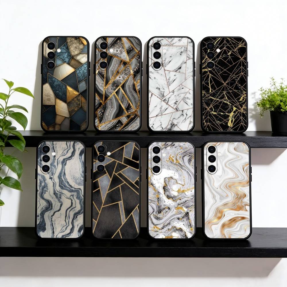 Fashion Geometric Marble Phone Case For Samsung Galaxy A73,A72,A71,A70,A53,A52,A51,Soft Silicone Black Cover