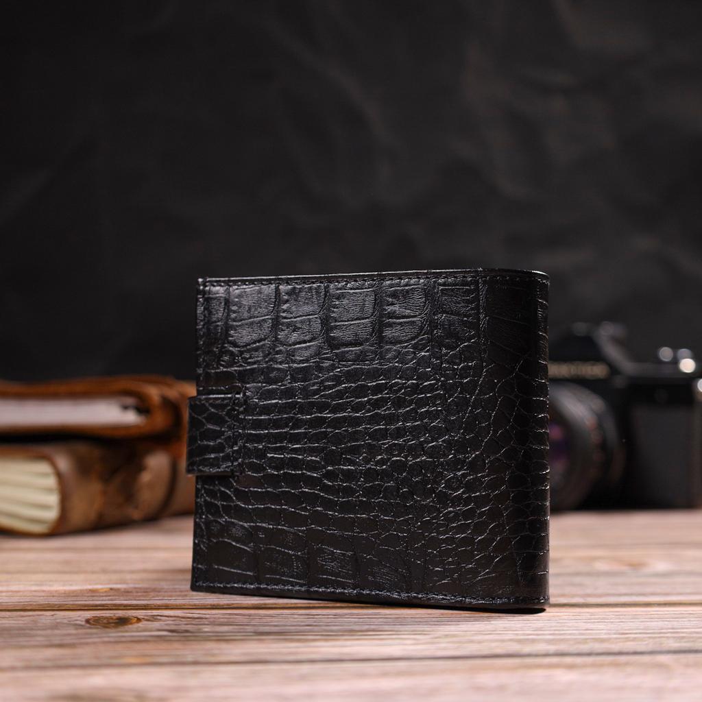 Men's Original Horizontal Format Wallet Made of Genuine Leather with Crocodile Embossing CANPELLINI 21768 Black