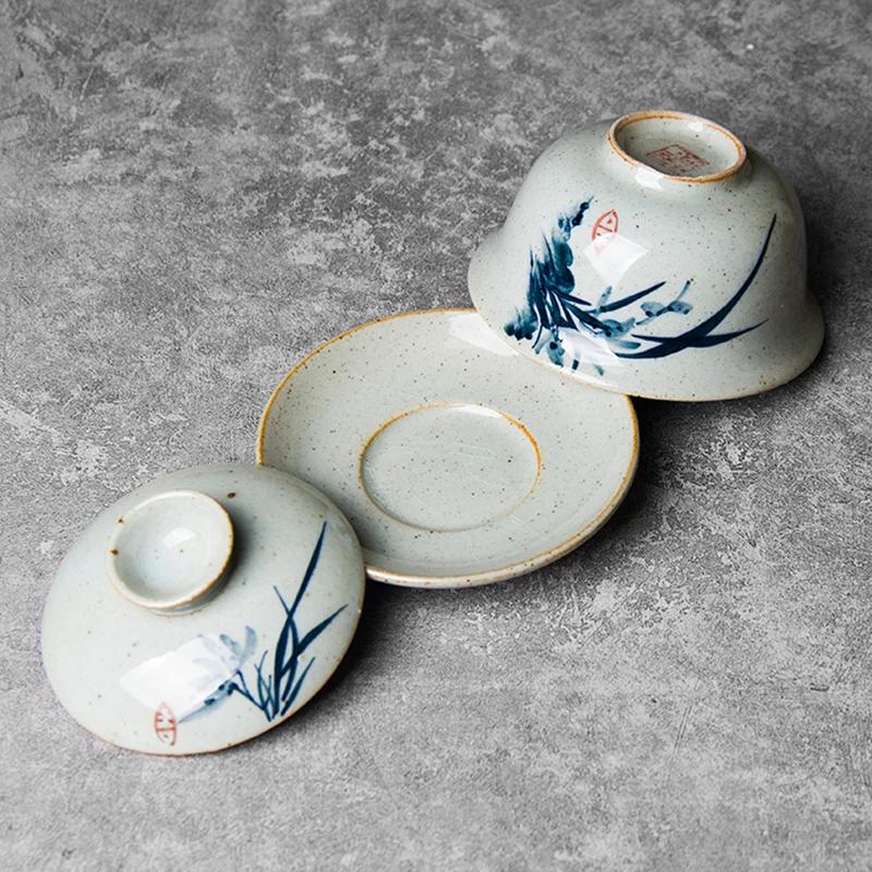 Handbemalte Orchidee Gaiwan für Tee Keramik Terrine mit Deckel Teegeschirr Reise Kung Fu Tee Set Chinesische Tasse Schalen Chawan
