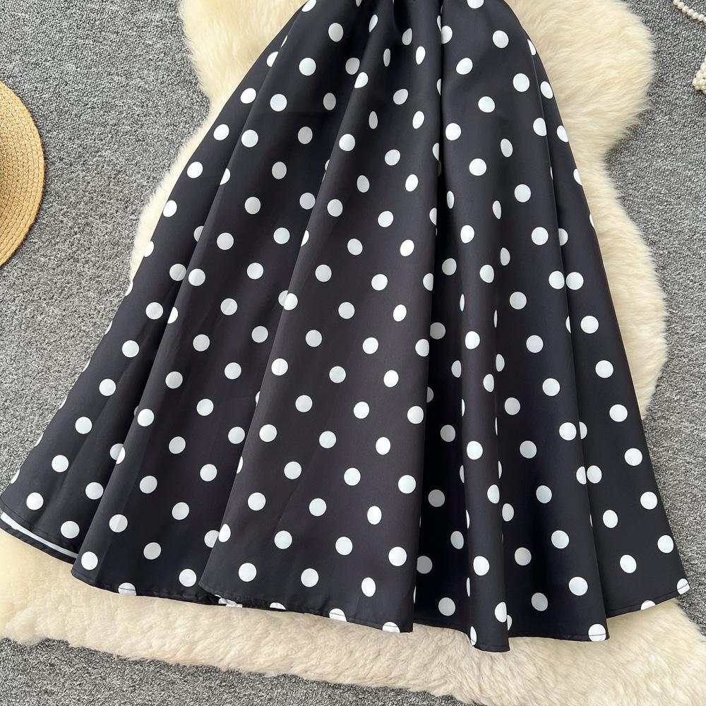 French high-end women's dress autumn socialite bow suspender waist pendulum polka dot puffy dress