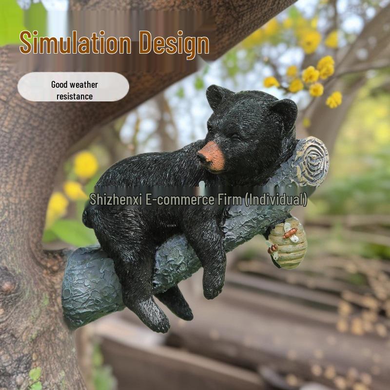 

Black Bear Hugging Tree Statue - Outdoor Courtyard Decoration