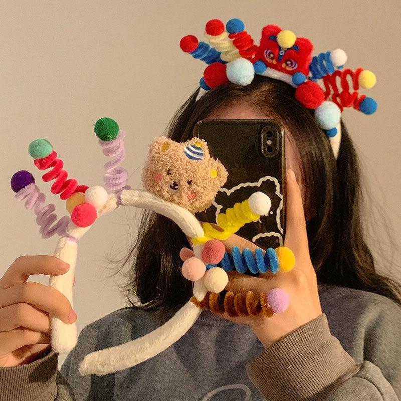 Autumn/Winter Cartoon Lion Dance Plush Headband for Girls
