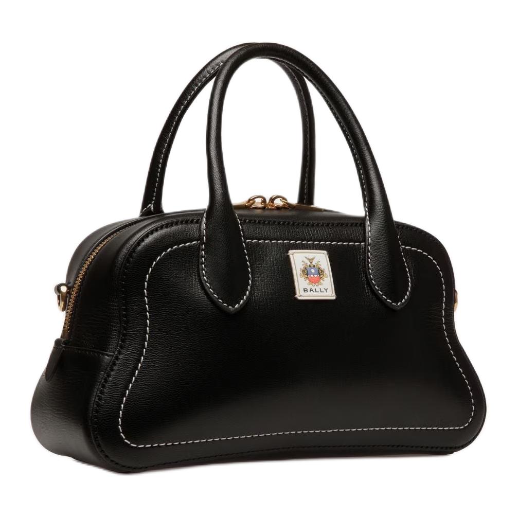 Bally Unda Brand Logo Classic Grain Goat Leather Handbag Women Handbags Black 6310380