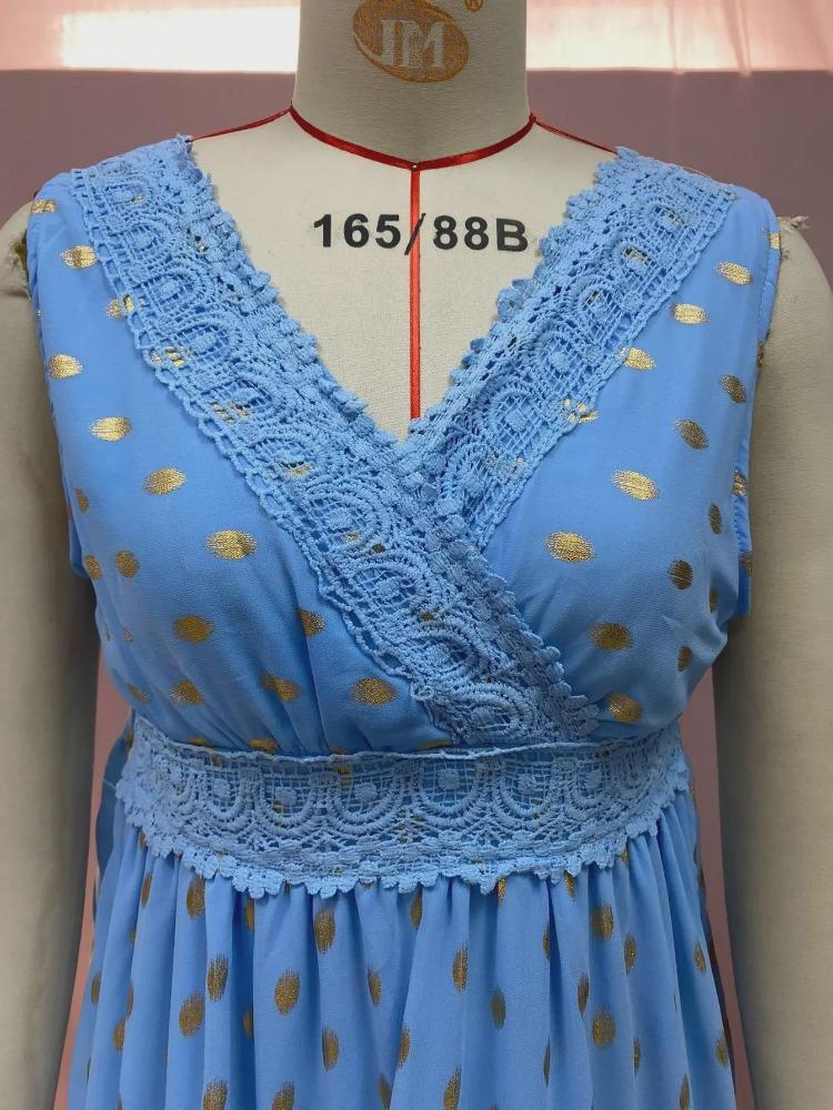 Women's Summer Chiffon Midi Dress Deep V Neck Sleeveless