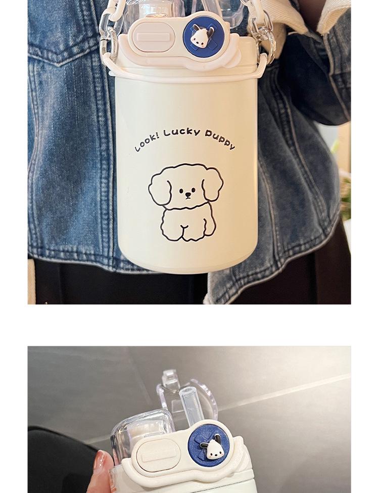 Cute Cartoon Coffee Thermos Cup with Double Spout, Straw, and 316 Stainless Steel - Ideal for Girls