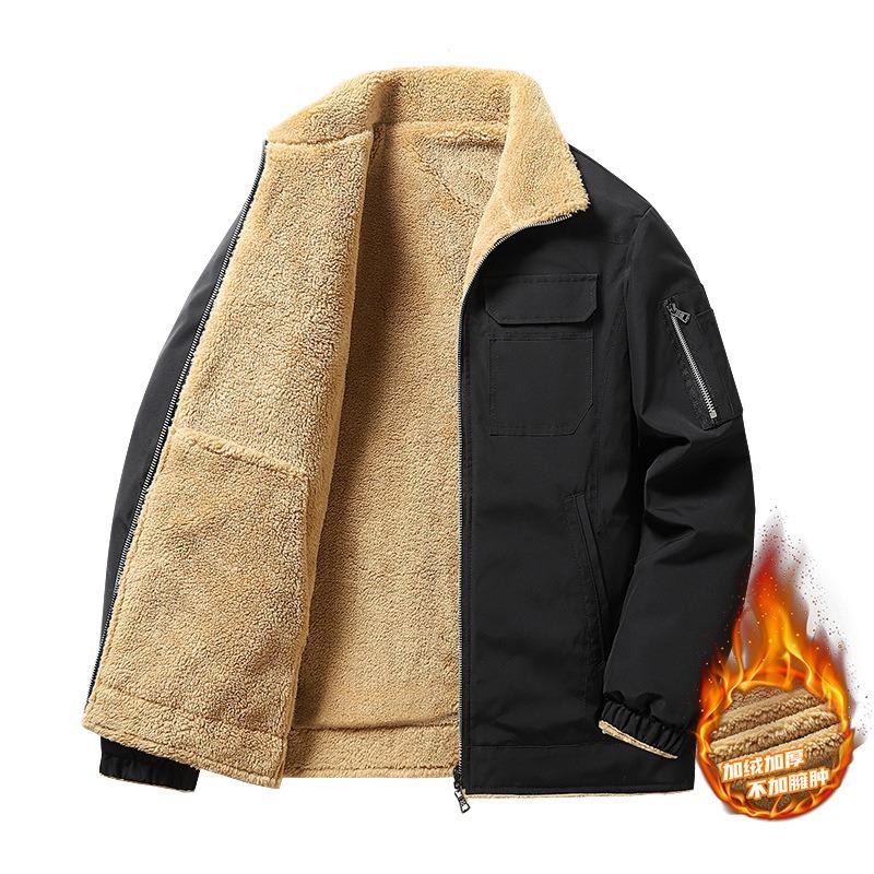 Lamb wool coat men's new autumn and winter piled thickened warm cotton jacket Lamb wool tooling cotton clothes