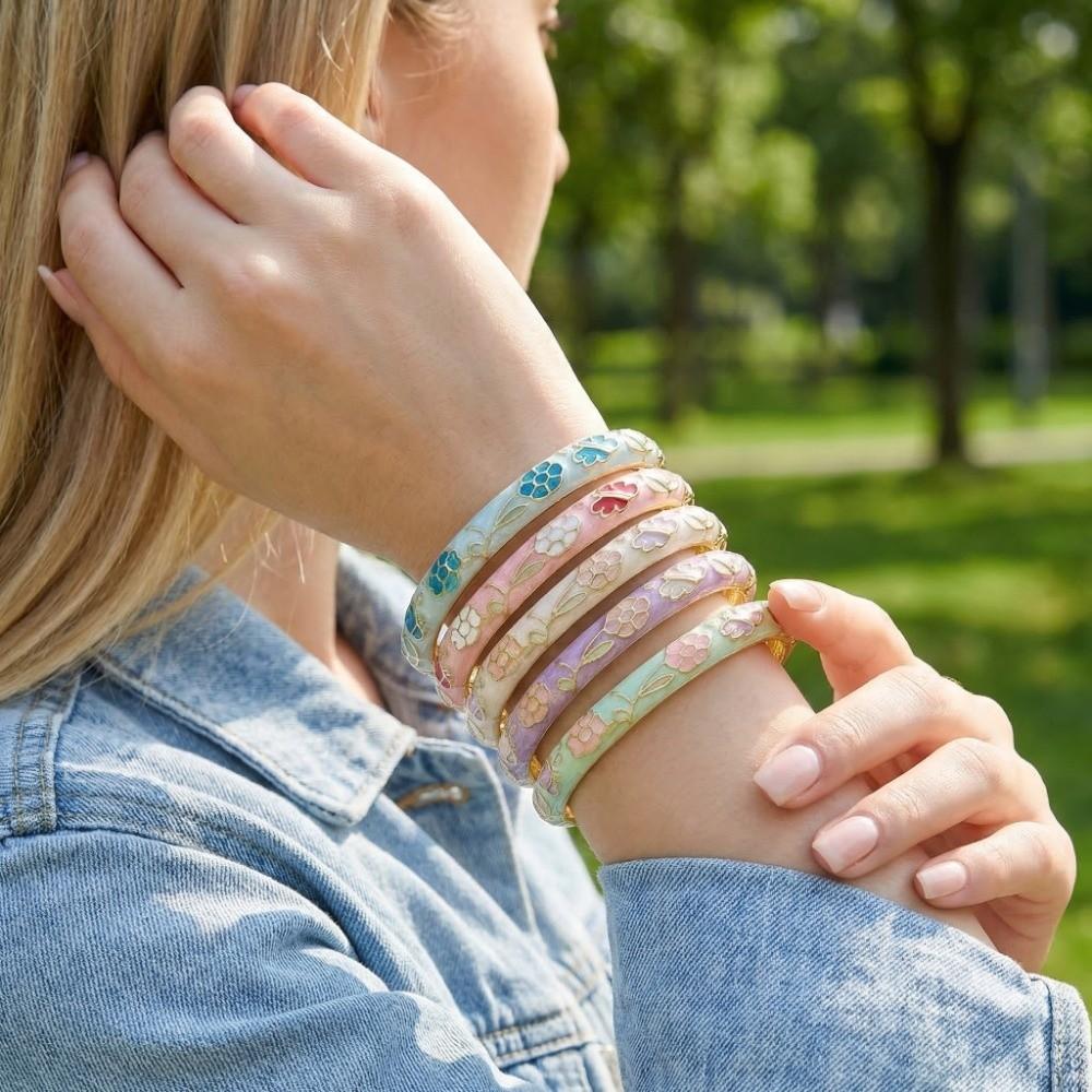 Floral Colorful Flower Bangle Enamel Women's Hand Bracelet Vintage Cloisonne Bangle  Jewelry Gifts