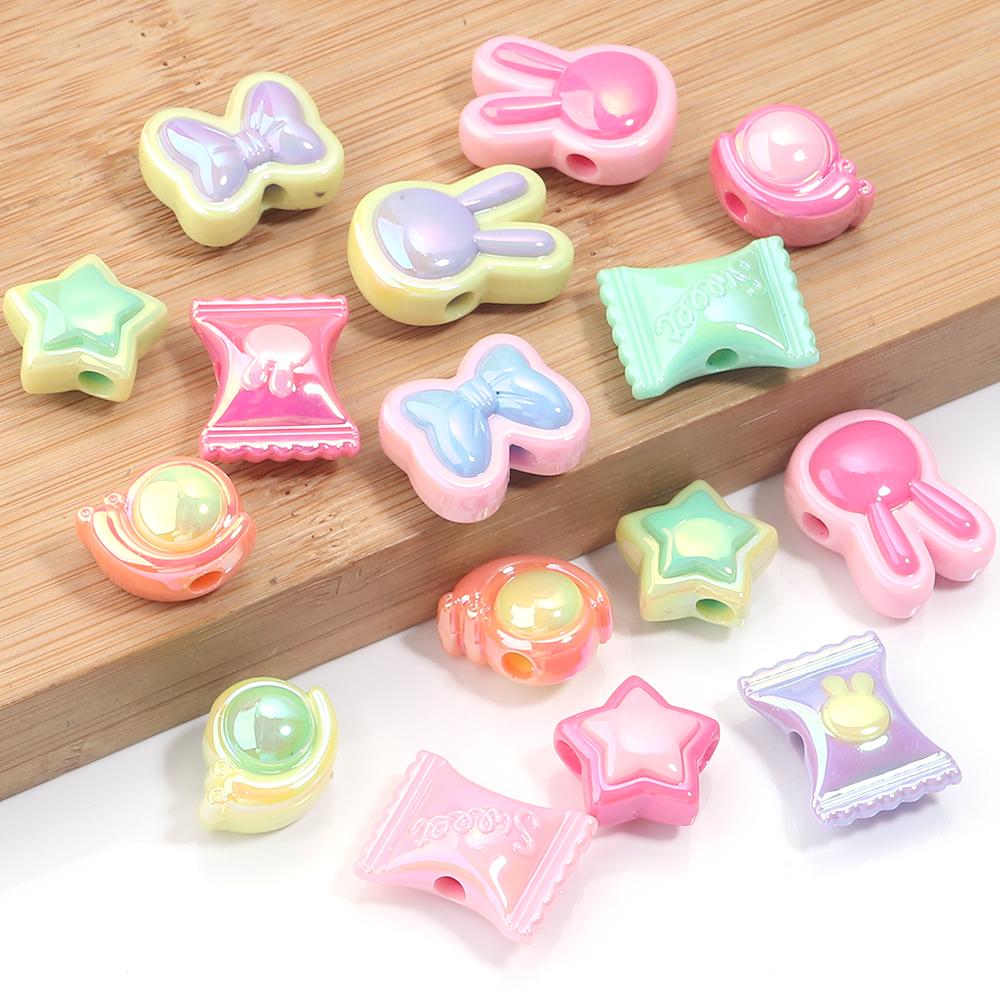 10pcs/Lot AB Colors Acrylic Beads for Jewelry Making Candy Butterfly Tie Star Beads Loose Spacer Beads DIY Bracelet Keychains