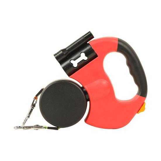 Dual Retractable Dog Leash Double Headed Extendable Pet Leash with Light And Poop Bag Dispenser for 2 Small Medium Dogs