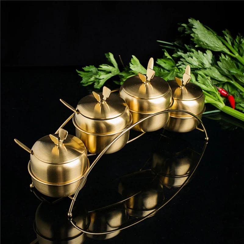 Stainless Steel Seasoning Box Salt Pot Suit Seasoning Bottle Ingredient Box Nordic Style Household Sugar Cup Seasoning Pot