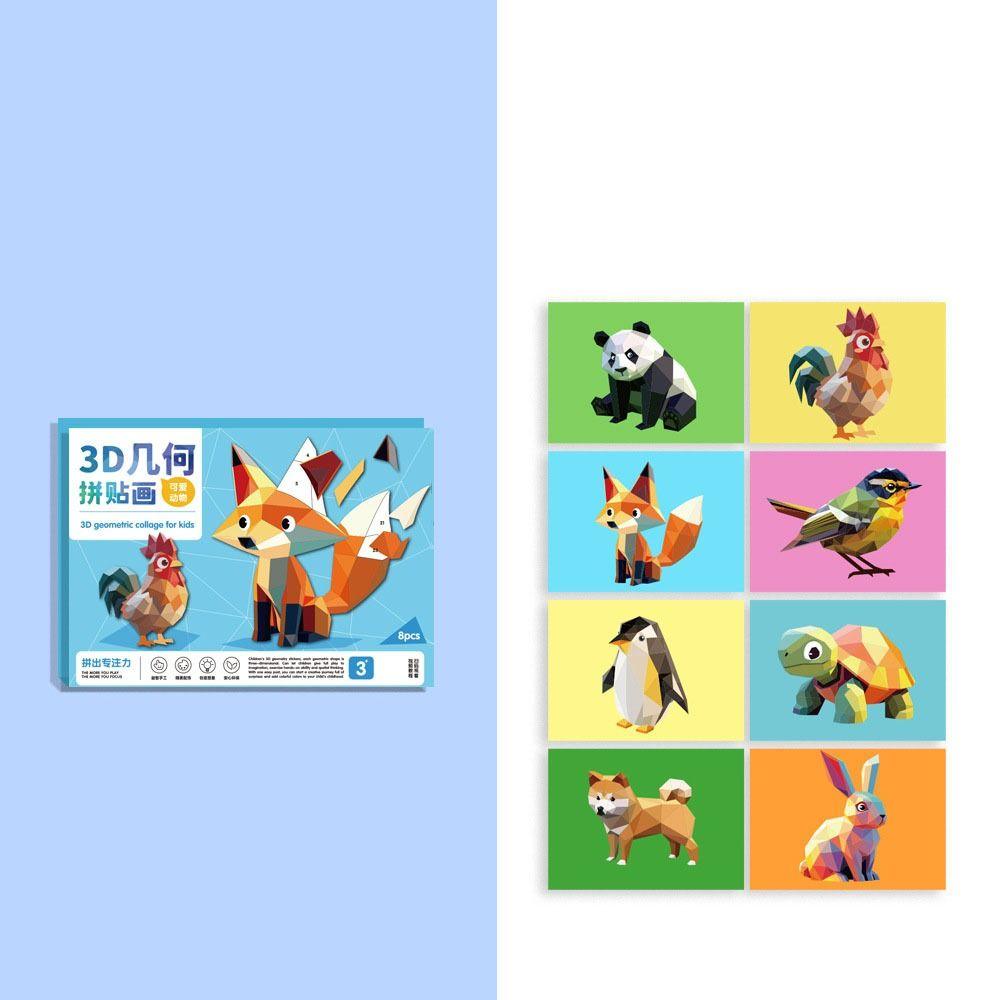 Paper DIY Paste Material Kit Handmade Animals Sticker Book 3D Geometric Sticker Books  Kids