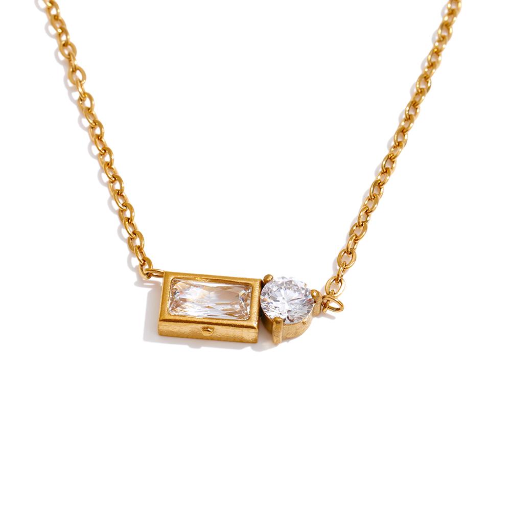 

Yhpup Bling Cubic Zirconia Rectangle Pendant Necklace for Women Fashion Korean Chic Jewelry Gift
