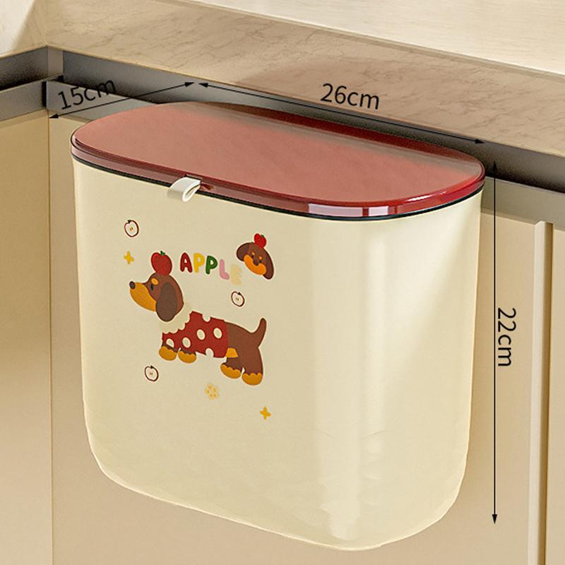 Cream-Style Wall-Mounted Garbage Bin - Stickable & Hanging Dual-Use, Sliding Lid Large-Capacity, Countertop Kitchen Waste Bin