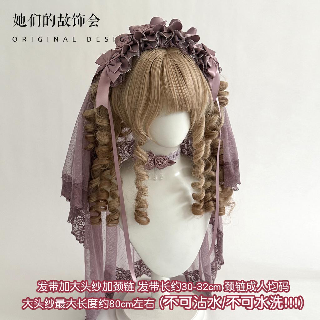 Hairpin Pair Flower Maru Veil Bow Lace Purple Headband Flat Cap Handmade Small Lolita Hair Accessories