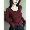 Ins Sexy Spice Crew Neck Matching Color Long-sleeved T-shirt Autumn New All-fit Slimming Pullover Base Shirt Top