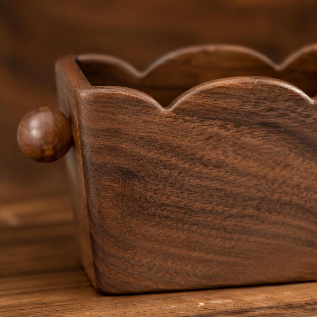Solid Wood Desktop Organizer with Two Compartments OpenTop Wooden Desk Holder Side Knobs