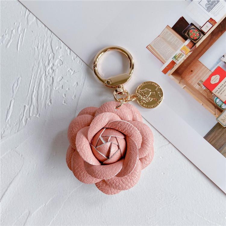 Stylish Leather Tea Flower Car Keyring Adorable Floral Bag Hanging Decoration