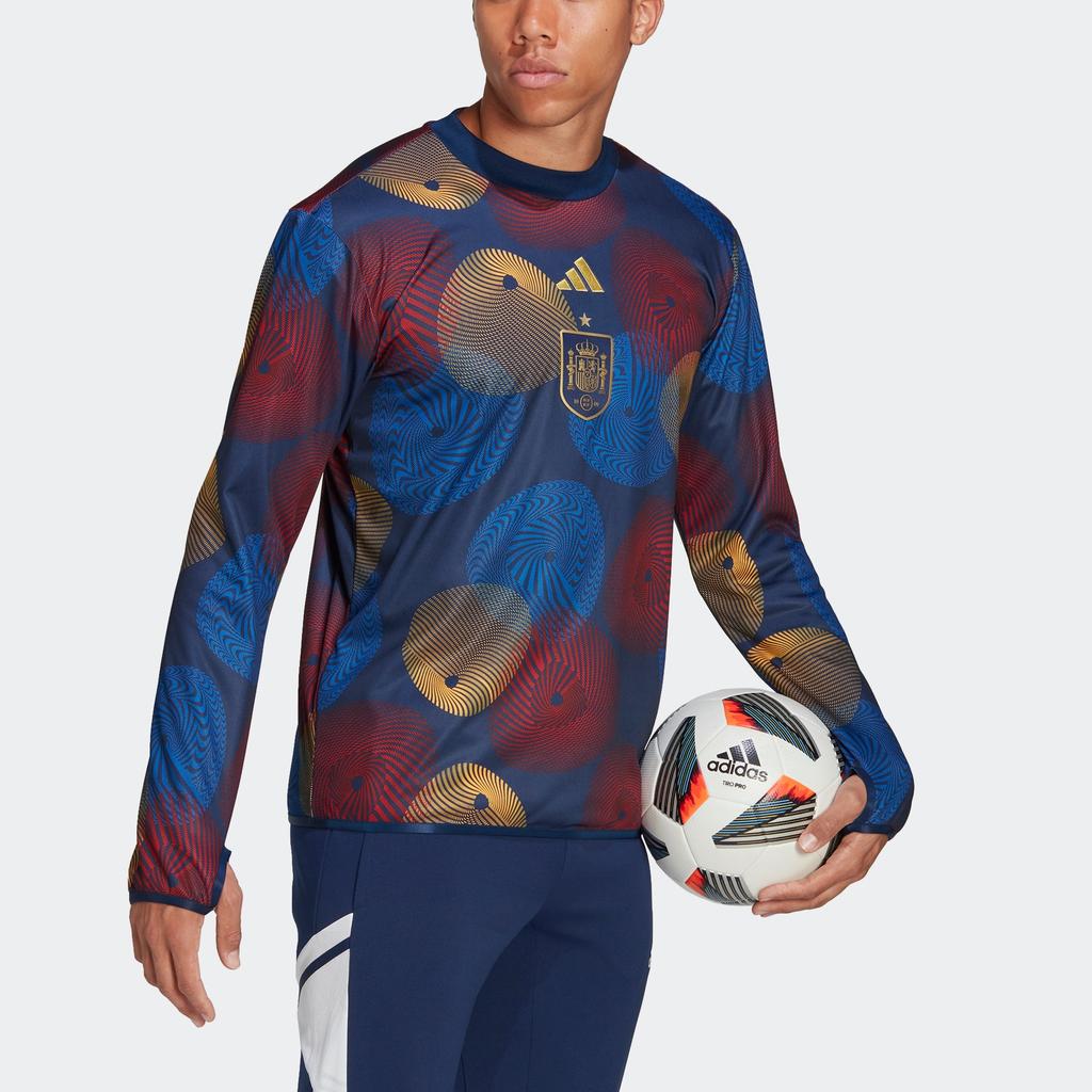 Adidas Fef Pre Wrmtop Logo Print Football Sports Pullover Sweatshirt Men Tops Blue HF1420